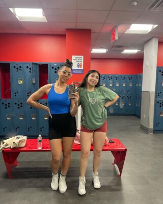 When the student becomes the teacher… I got to workout with one of my (favorite) former students this morning! From the moment I met her 2 years ago, I knew she was a force to be reckoned with. In the classroom, she is enthusiastic, bright, confident and strong. But at the gym she’s next level! Mel really pushed me today and I know I’ll feel it tomorrow. It wasn’t easy keeping up with this 19 year old. I held my own up until she said 20 minutes on the stair master after our work out. I lasted 5 minutes and then did 15 on the elliptical. 🫠🫠 And obviously we needed a quick locker room photo shoot. 🤣 Also…I don’t know if it’s the angle or the lighting but I can’t believe my arms/back look like that! 😳🥹